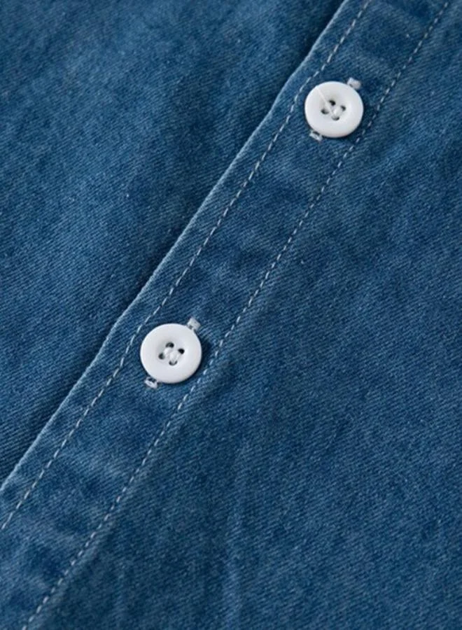 YUNIQEE Blue Collared Long Sleeve Solid Shirt