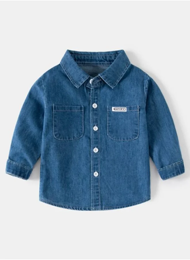 يونيكي Blue Collared Long Sleeve Solid Shirt