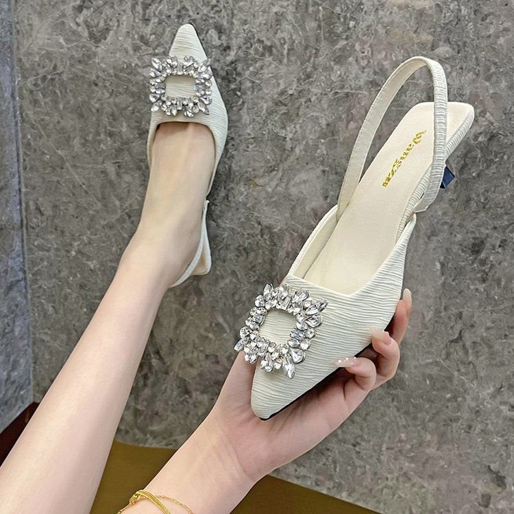 Baotou Sandals for Women 2024 Summer New Style Rhinestone Pointed Toe Stiletto Fashion Versatile Fairy Style French High Heels - Image 2