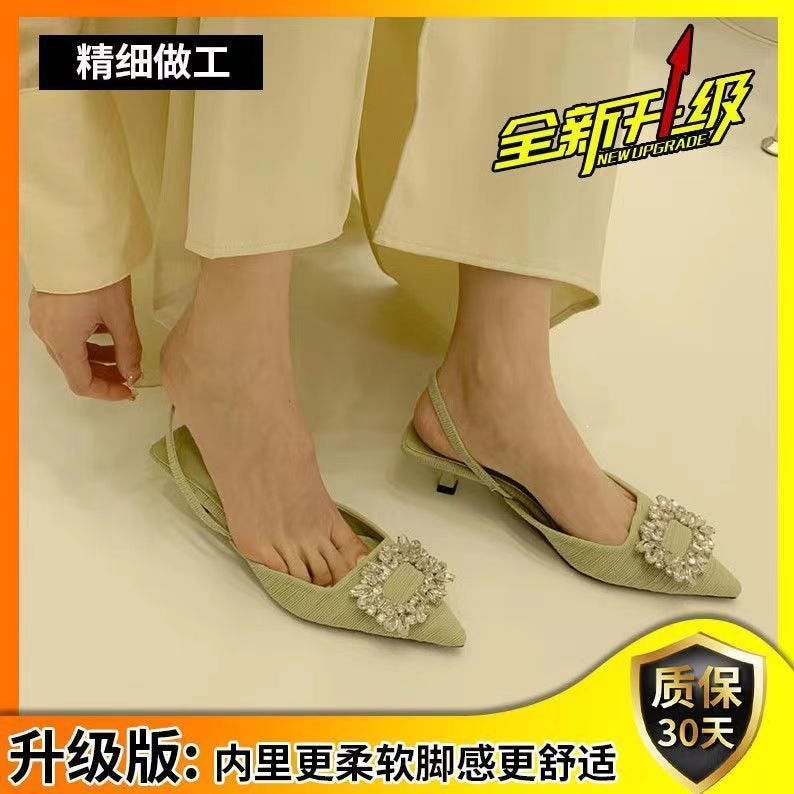 Baotou Sandals for Women 2024 Summer New Style Rhinestone Pointed Toe Stiletto Fashion Versatile Fairy Style French High Heels - Image 4