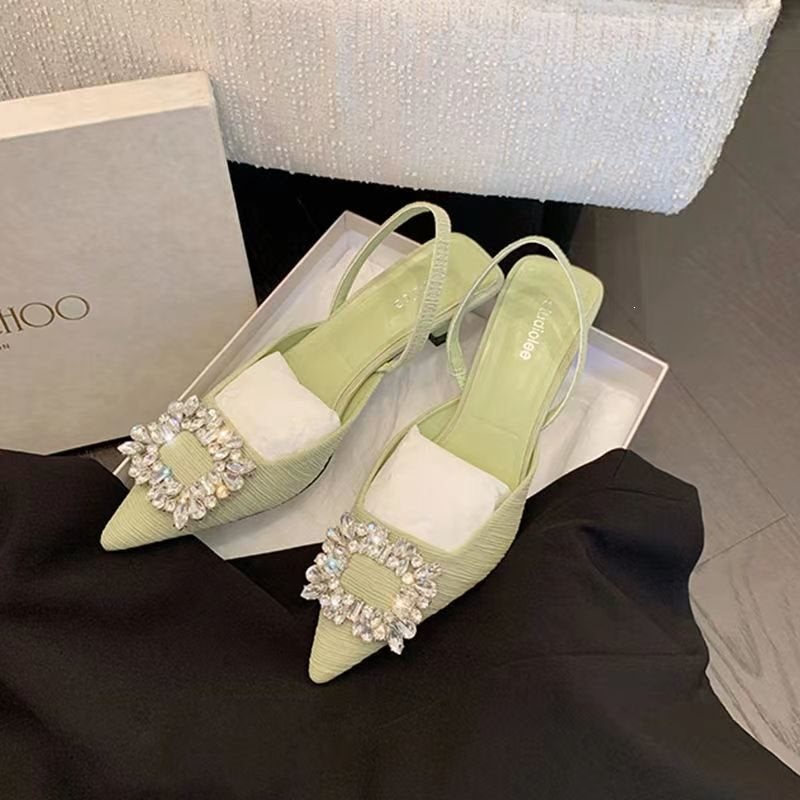 Baotou Sandals for Women 2024 Summer New Style Rhinestone Pointed Toe Stiletto Fashion Versatile Fairy Style French High Heels - Image 1