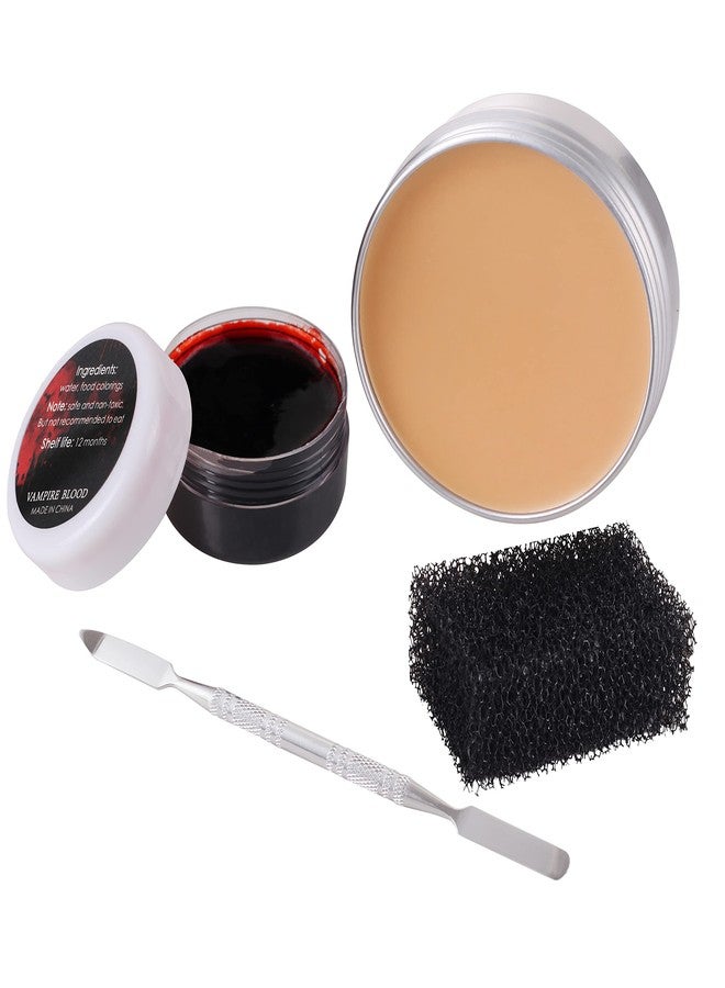 Yeweian Fake Blood Scar Wax(1.76Oz)SFX Makeup Kit, Fake Wound Modeling Scar Wax for Halloween Stage Monster Zombie Vampire Special Effects Makeup with Coagulated Blood Gel,Spatula,Stipple Sponge - Image 1