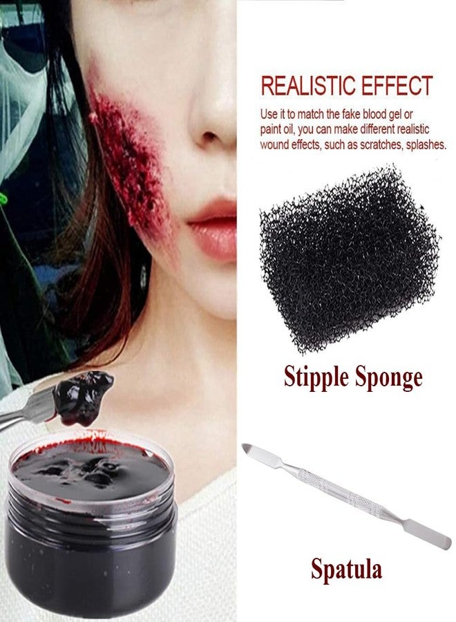 Yeweian Fake Blood Scar Wax(1.76Oz)SFX Makeup Kit, Fake Wound Modeling Scar Wax for Halloween Stage Monster Zombie Vampire Special Effects Makeup with Coagulated Blood Gel,Spatula,Stipple Sponge - Image 5