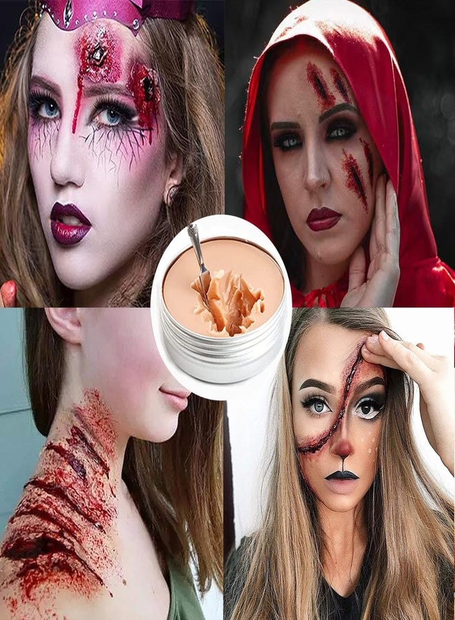 Yeweian Fake Blood Scar Wax(1.76Oz)SFX Makeup Kit, Fake Wound Modeling Scar Wax for Halloween Stage Monster Zombie Vampire Special Effects Makeup with Coagulated Blood Gel,Spatula,Stipple Sponge - Image 2