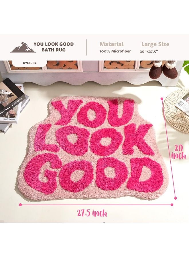 HOMESTAR You Look Good Bath Mat Pink, Cute Bathroom Rugs for Girls Fun Funny Funky Rug Bedroom Pink Preppy Bathroom Decor Hello Beautiful Gorgeous Bath Rugs for Kids Women Non-Slip, 25" x 21" - Image 2