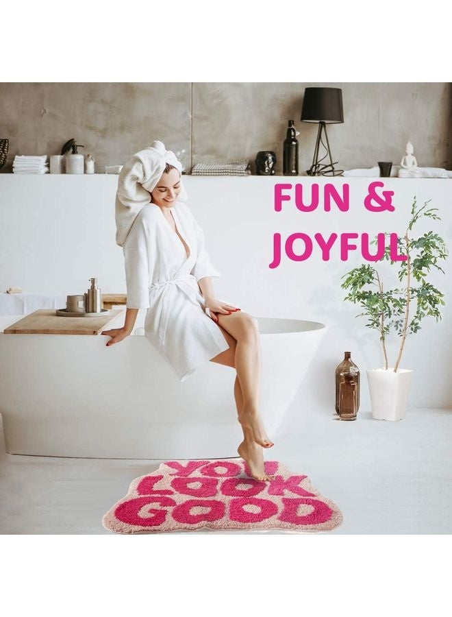 HOMESTAR You Look Good Bath Mat Pink, Cute Bathroom Rugs for Girls Fun Funny Funky Rug Bedroom Pink Preppy Bathroom Decor Hello Beautiful Gorgeous Bath Rugs for Kids Women Non-Slip, 25" x 21" - Image 4