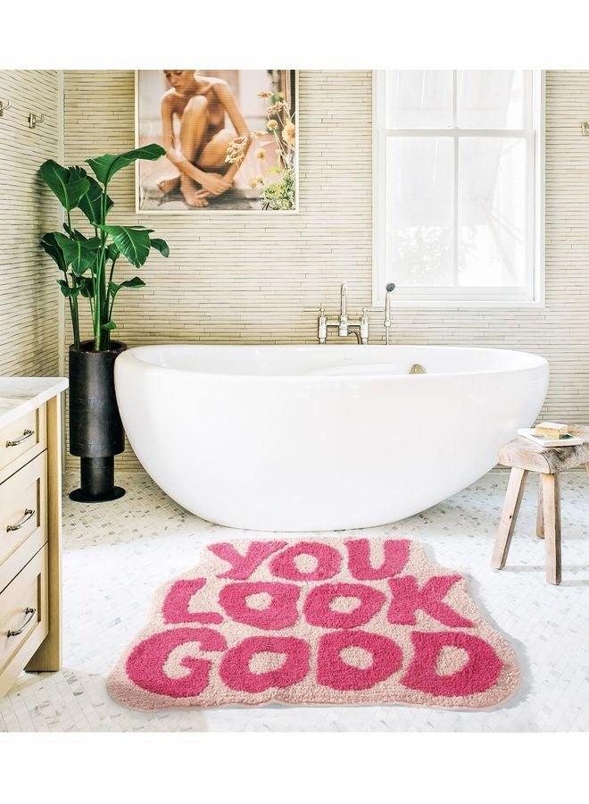 HOMESTAR You Look Good Bath Mat Pink, Cute Bathroom Rugs for Girls Fun Funny Funky Rug Bedroom Pink Preppy Bathroom Decor Hello Beautiful Gorgeous Bath Rugs for Kids Women Non-Slip, 25" x 21" - Image 3