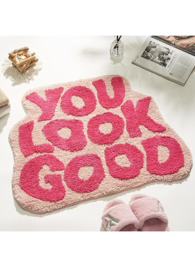 HOMESTAR You Look Good Bath Mat Pink, Cute Bathroom Rugs for Girls Fun Funny Funky Rug Bedroom Pink Preppy Bathroom Decor Hello Beautiful Gorgeous Bath Rugs for Kids Women Non-Slip, 25" x 21" - Image 1