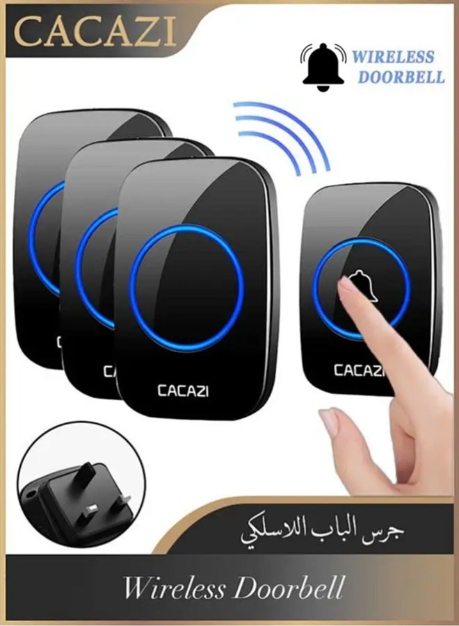 كاكازي جرس باب لاسلكي مقاوم للماء مع فلاش LED ، مدى يزيد عن 1000 قدم ، 60 صوتا و 5 مستويات من الصوت ، جرس باب لاسلكي للمنزل والمكتب والشقة والفندق والمستودع ومضاد للسرقة أسود - Image 1
