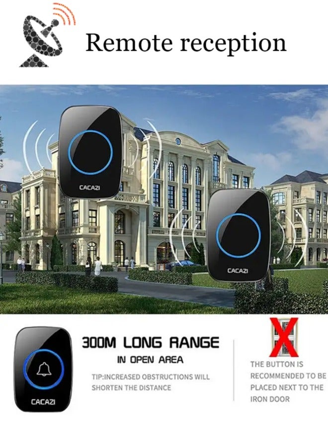 كاكازي جرس باب لاسلكي مقاوم للماء مع فلاش LED ، مدى يزيد عن 1000 قدم ، 60 صوتا و 5 مستويات من الصوت ، جرس باب لاسلكي للمنزل والمكتب والشقة والفندق والمستودع ومضاد للسرقة أسود - Image 4