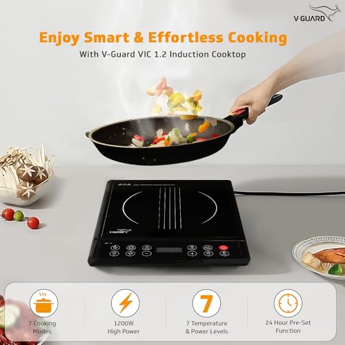 V-Guard VIC 1.2 Induction Cooktop | 1200 Watt Electric Induction Cooker With 7 Power Levels | 3 kV Surge Protection | Push Button | Auto-Cutoff | Auto Pan Detection | A-Grade Crystalline Glass - Image 3