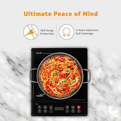 V-Guard VIC 1.2 Induction Cooktop | 1200 Watt Electric Induction Cooker With 7 Power Levels | 3 kV Surge Protection | Push Button | Auto-Cutoff | Auto Pan Detection | A-Grade Crystalline Glass - Image 2