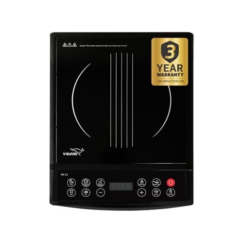 V-Guard VIC 1.2 Induction Cooktop | 1200 Watt Electric Induction Cooker With 7 Power Levels | 3 kV Surge Protection | Push Button | Auto-Cutoff | Auto Pan Detection | A-Grade Crystalline Glass - Image 1