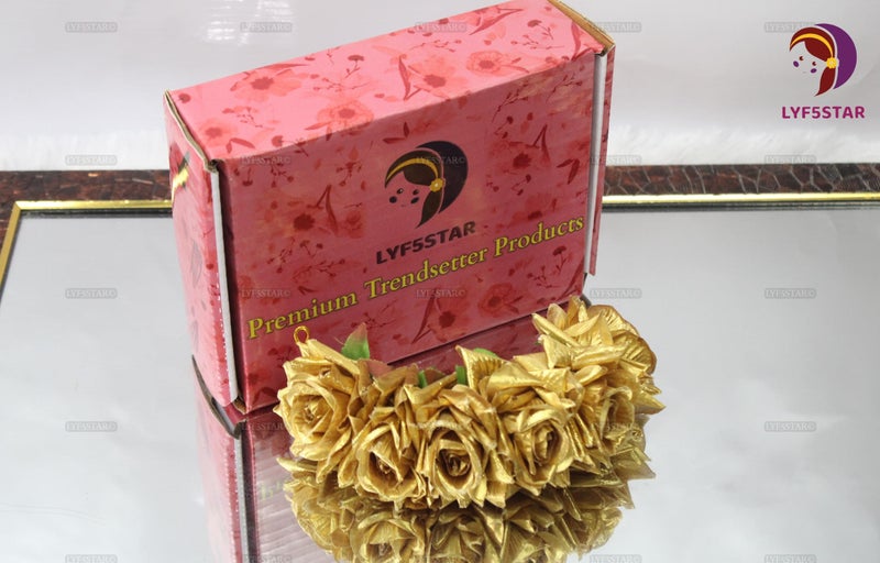 LYF5STAR Artificial Bridal Golden Rose Flower Veni Gajra Hair Juda For Women | Suitable for Traditional Indian Wedding/Marriage/Engagement - Image 4