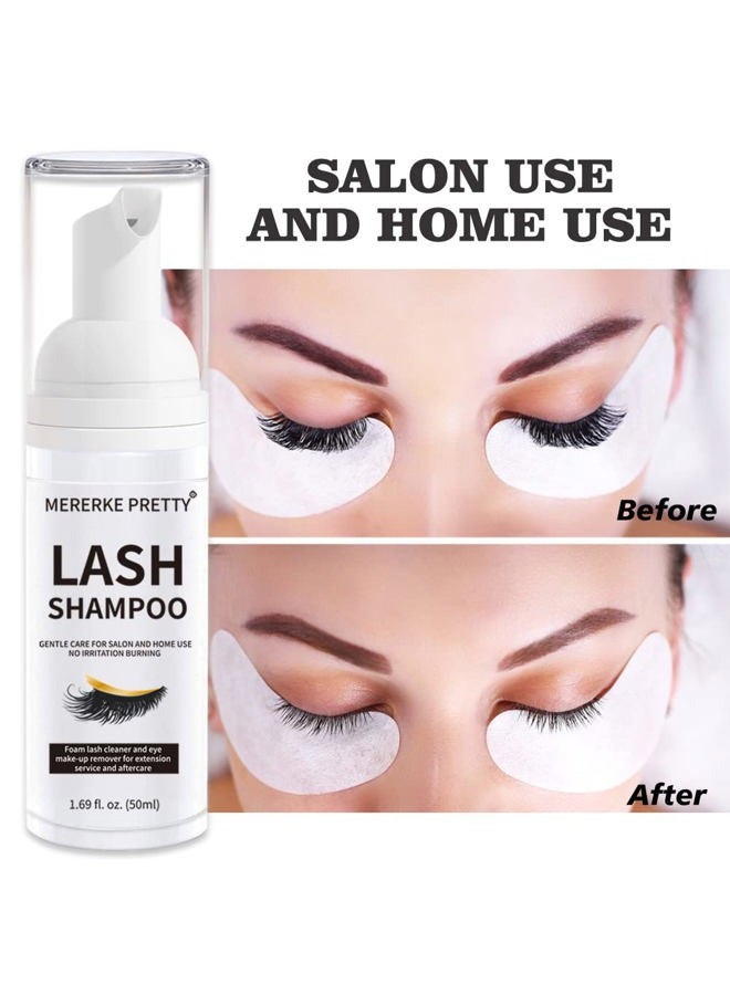Mererke_Pretty Eyelash Extension Cleanser 50 ml + Brushes + Rinse Bottle Eyelid Foaming Cleanser, Lash Foam Shampoo for Extensions and Natural Lashes, Makeup Remover For Salon and Home Use - Image 5
