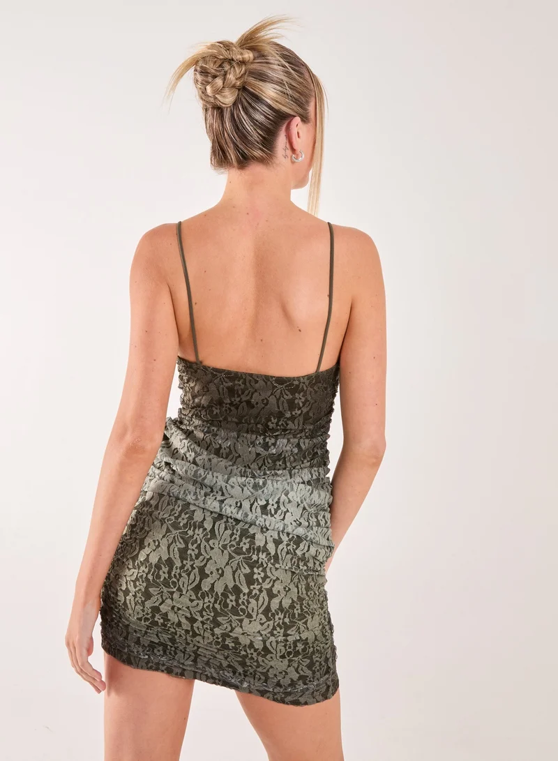 Pink Vanilla Lace Cowl Ombre Mini Dress