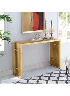 HOME TASTE TOMSUN Pre-Assembled Gold Metal Console Table - Modern Entryway, Hallway, and Sofa Table with Narrow Design for Living Room, Bedroom, or TV Stand - 120 x 40 x 80 cm  - Image 1