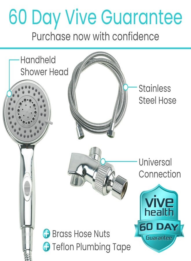 Vive Hand Held Shower Head with Long Hose - Detachable 2 in 1 Universal High Pressure Handheld Adapter - Chrome Finish with Large Waterfall Rainfall (Chrome) - Image 5