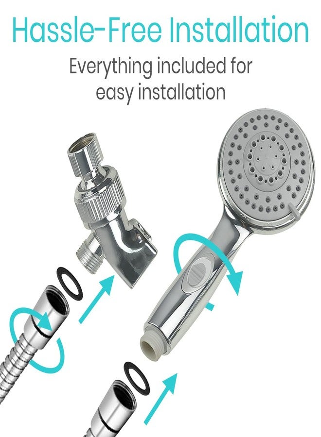 Vive Hand Held Shower Head with Long Hose - Detachable 2 in 1 Universal High Pressure Handheld Adapter - Chrome Finish with Large Waterfall Rainfall (Chrome) - Image 3