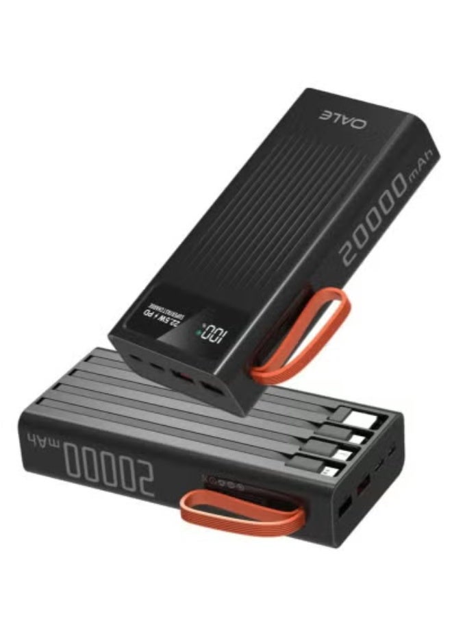 OALE Power Bank with Built-in Cables 20,000mAh – 22.5W PD Super Fast Charging Portable Charger with 4 Output Ports, LED Display, Dual Input, Universal Compatibility for iPhone, Samsung, Tablets & More – Sleek Black Design - Image 3