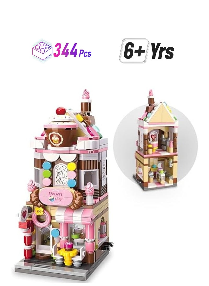 City Street View Girls Dessert House Building Set, MOC Creative Store Model DIY Toys Set, Unique Home Decor, 344 PCS Ideas Birthday Holidays Toy Gift Kids Girls Age 6-12 - Image 1
