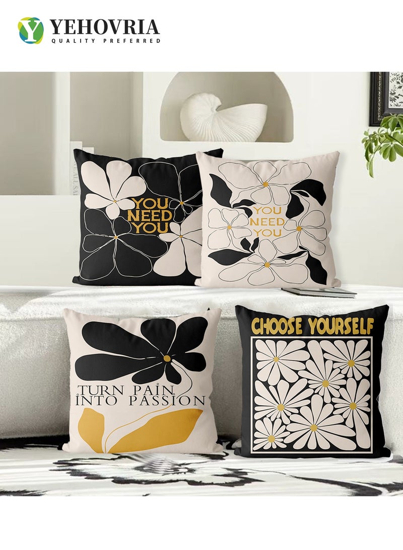 YEHOVRIA Pillow Covers Set of 4, Throw Pillow Cover, Short Plush Cushion Cover, Decorative Nature Plant Cushion Covers 45cm x 45cm,For Living Room Sofa Couch Bed Pillowcases 18x18 inches（Double sided pattern） - Image 1