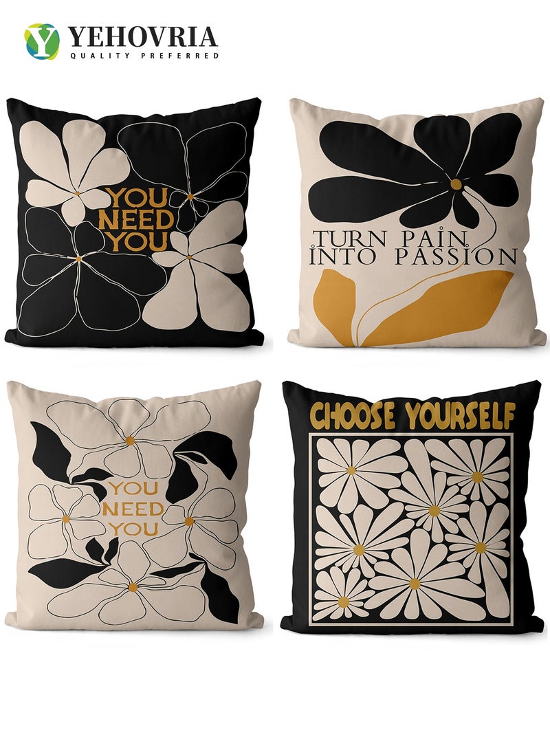 YEHOVRIA Pillow Covers Set of 4, Throw Pillow Cover, Short Plush Cushion Cover, Decorative Nature Plant Cushion Covers 45cm x 45cm,For Living Room Sofa Couch Bed Pillowcases 18x18 inches（Double sided pattern） - Image 2
