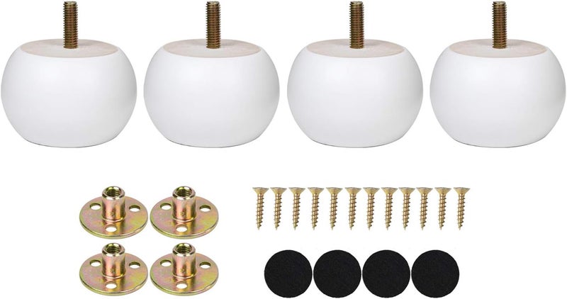 Maricome 2 Inches White Bun Feet for Furniture Solid Wood Round Replacement Legs Set of 4 for Chair Ottoman Predrilled M8 Bolt - Image 4
