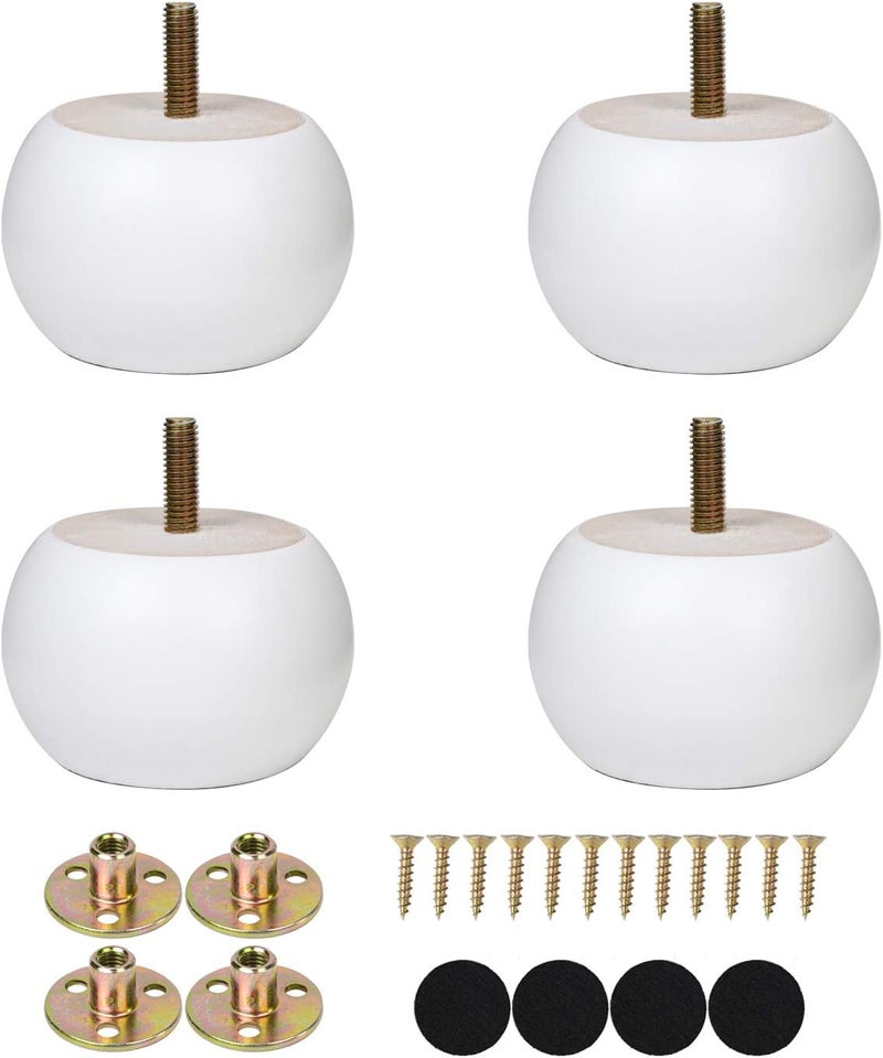 Maricome 2 Inches White Bun Feet for Furniture Solid Wood Round Replacement Legs Set of 4 for Chair Ottoman Predrilled M8 Bolt - Image 1