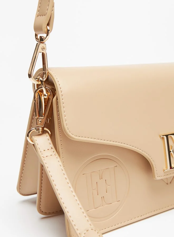 ELLE Women Monogram Embossed Shoulder Bag With Adjustable Strap