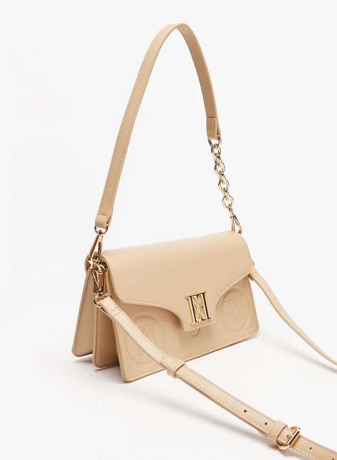 ELLE Women Monogram Embossed Shoulder Bag With Adjustable Strap