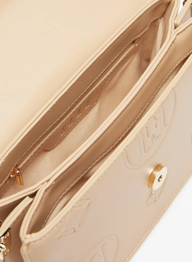ELLE Women Monogram Embossed Shoulder Bag With Adjustable Strap