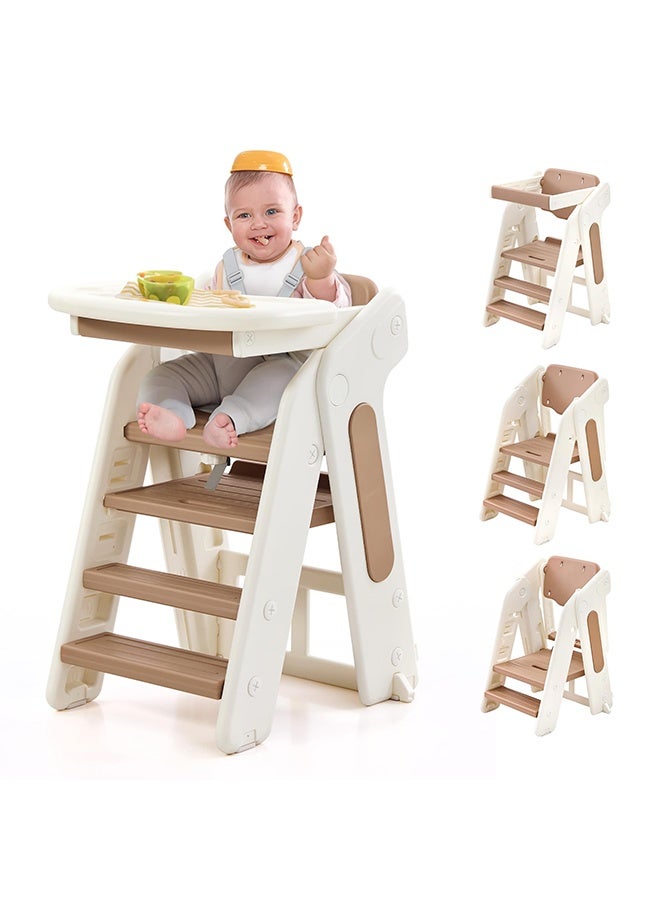 XiuWoo 4-in-1 Convertible Toddler Tower & Step Stool - Adjustable Height Learning Tower with Safety Rail & Removable Tray | Foldable Design for Kitchen Counter, Bathroom Sink (khaki) - Image 1