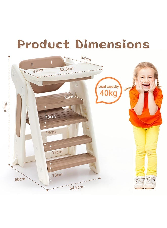XiuWoo 4-in-1 Convertible Toddler Tower & Step Stool - Adjustable Height Learning Tower with Safety Rail & Removable Tray | Foldable Design for Kitchen Counter, Bathroom Sink (khaki) - Image 2