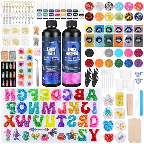 KISREL Epoxy Resin kit -18oz Clear Epoxy Resin with Silicone Alphabet Resin molds and Jewelry Making Kits, 2 Part Epoxy and Hardener for Casting Coating, Keychains, DIY Craft Decorations - Image 1