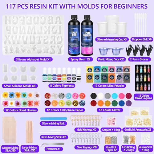 KISREL Epoxy Resin kit -18oz Clear Epoxy Resin with Silicone Alphabet Resin molds and Jewelry Making Kits, 2 Part Epoxy and Hardener for Casting Coating, Keychains, DIY Craft Decorations - Image 2