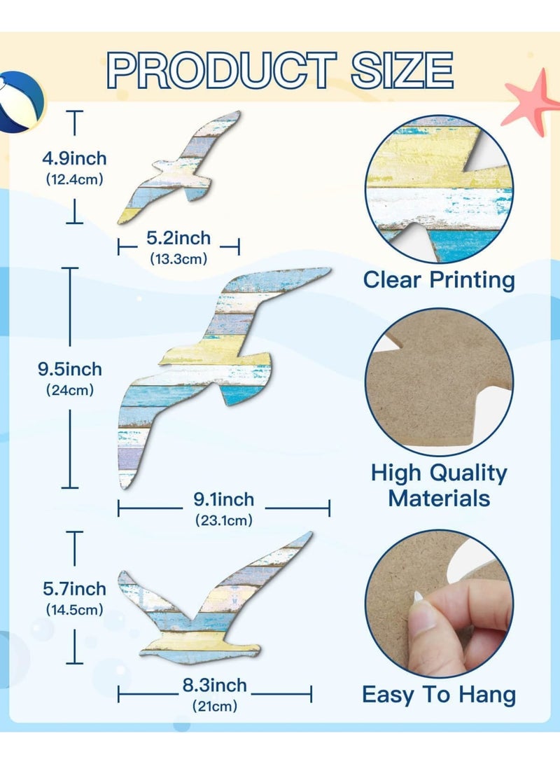 SYOSI ديكور حائط طائر النورس الخشبي، 3 قطع من الفن الساحلي الخشبي مع تصميم لاصق ذاتي لتسهيل التركيب، تماثيل طيور البحر البحرية لتزيين المنزل أو الحمام أو غرفة المعيشة أو بيت الشاطئ - Image 5