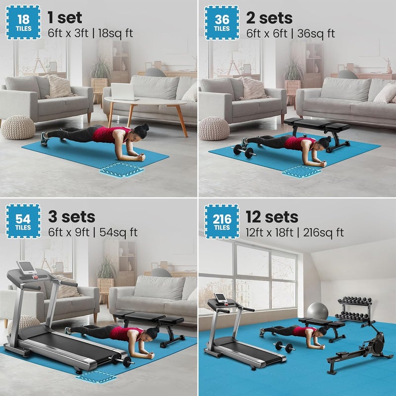 BeMaxx Gym Mats Set - 18 pcs EVA Interlocking Foam Floor Tiles (12.6"x12.6"x0.4") 18sqft Protective Gym Flooring Sports Home Workout Exercise Mats Puzzle Garage Fitness Play-Room Pool Treadmill Bike - Image 3