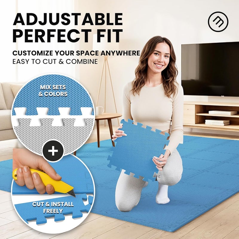 BeMaxx Gym Mats Set - 18 pcs EVA Interlocking Foam Floor Tiles (12.6"x12.6"x0.4") 18sqft Protective Gym Flooring Sports Home Workout Exercise Mats Puzzle Garage Fitness Play-Room Pool Treadmill Bike - Image 4