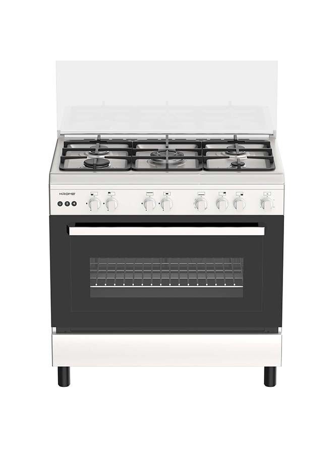 90x60cm Cooking Range, Matte Stainless Steel, Dual Layer Tempered Glass, Auto Ignition, Cast Iron Pan Support, Flame Failure Device, Adjustable Legs, LPG 28mbar KR-CR9060G Silver
