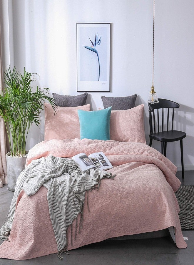 KASENTEX Quilted Coverlet Set-Pre Washed-Luxury Microfiber Soft Warm Bedding-Solid Colors Bedspread-Contemporary Design, Queen + 2 Shams, Blush Pink Star - Image 3