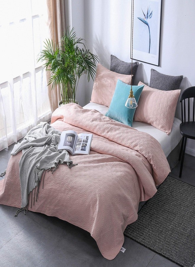 KASENTEX Quilted Coverlet Set-Pre Washed-Luxury Microfiber Soft Warm Bedding-Solid Colors Bedspread-Contemporary Design, Queen + 2 Shams, Blush Pink Star - Image 2