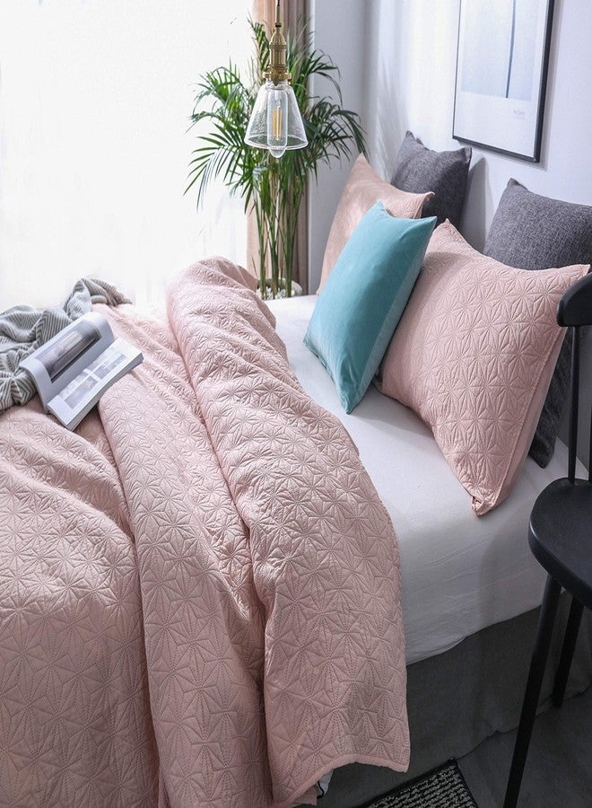 KASENTEX Quilted Coverlet Set-Pre Washed-Luxury Microfiber Soft Warm Bedding-Solid Colors Bedspread-Contemporary Design, Queen + 2 Shams, Blush Pink Star - Image 5