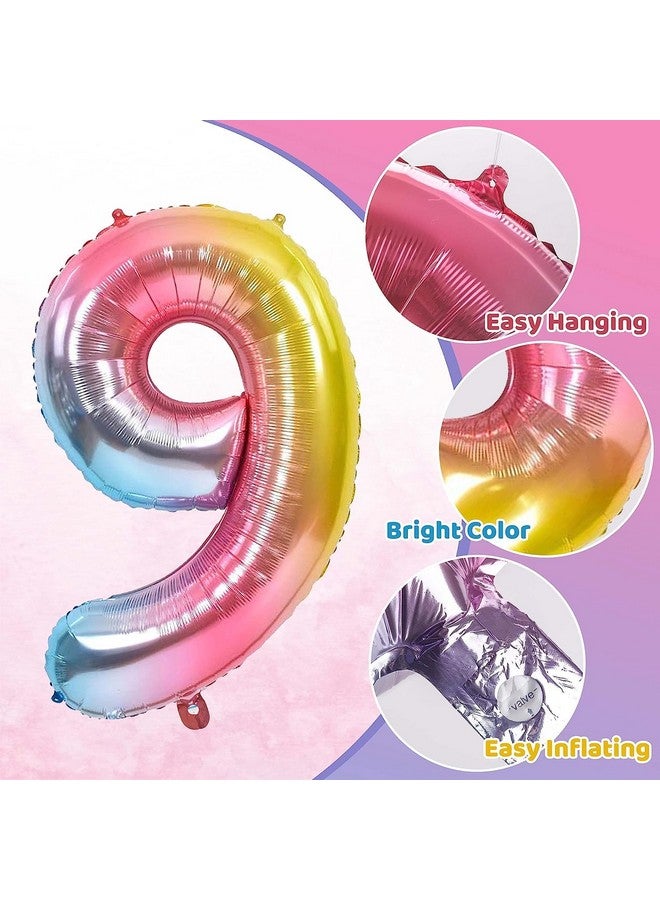 FI - FLICK IN FI - FLICK IN 1 Pc Big Size Number 9 Foil Balloon 32 Inch Large Rainbow Number Foil Balloon Gradient 0 to 9 Number Balloons for Decoration 9th Birthday Anniversary Decoration Items (Pack of 1, Rainbow)  - Image 2