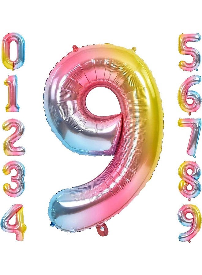 FI - FLICK IN FI - FLICK IN 1 Pc Big Size Number 9 Foil Balloon 32 Inch Large Rainbow Number Foil Balloon Gradient 0 to 9 Number Balloons for Decoration 9th Birthday Anniversary Decoration Items (Pack of 1, Rainbow)  - Image 1