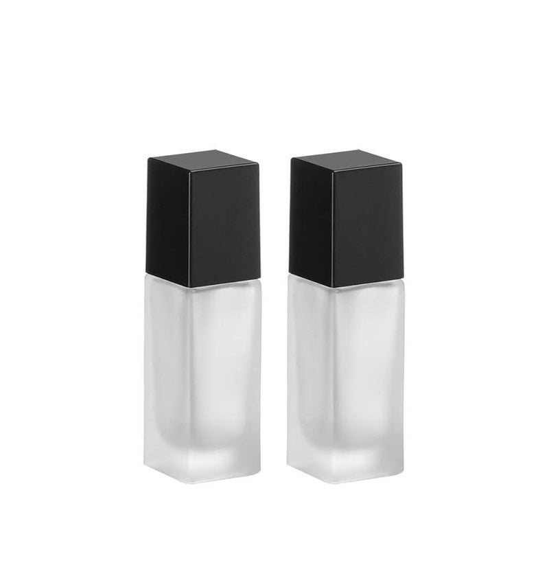 YYNGJCK 2 Pack 20ml/0.7oz Empty Frosted Glass Foundation Bottle, Travel Refillable Square Lotion Pump Bottles for Essential Oils Cream Cosmetic Foundation Emulsion - Image 1