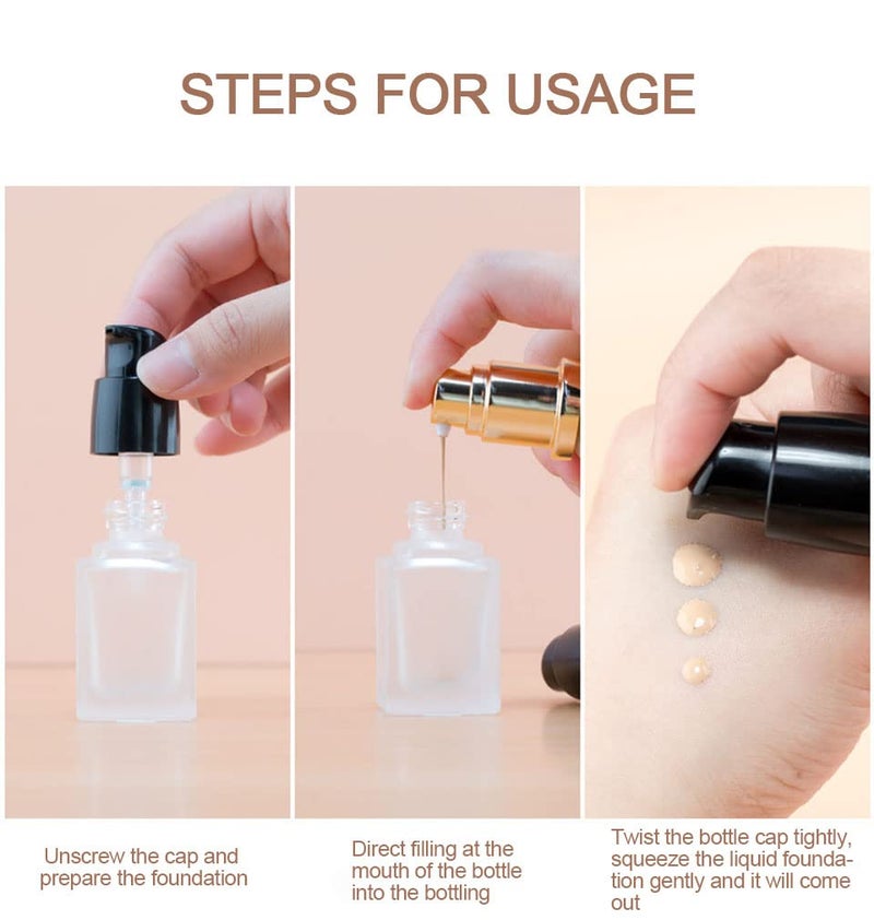 YYNGJCK 2 Pack 20ml/0.7oz Empty Frosted Glass Foundation Bottle, Travel Refillable Square Lotion Pump Bottles for Essential Oils Cream Cosmetic Foundation Emulsion - Image 5