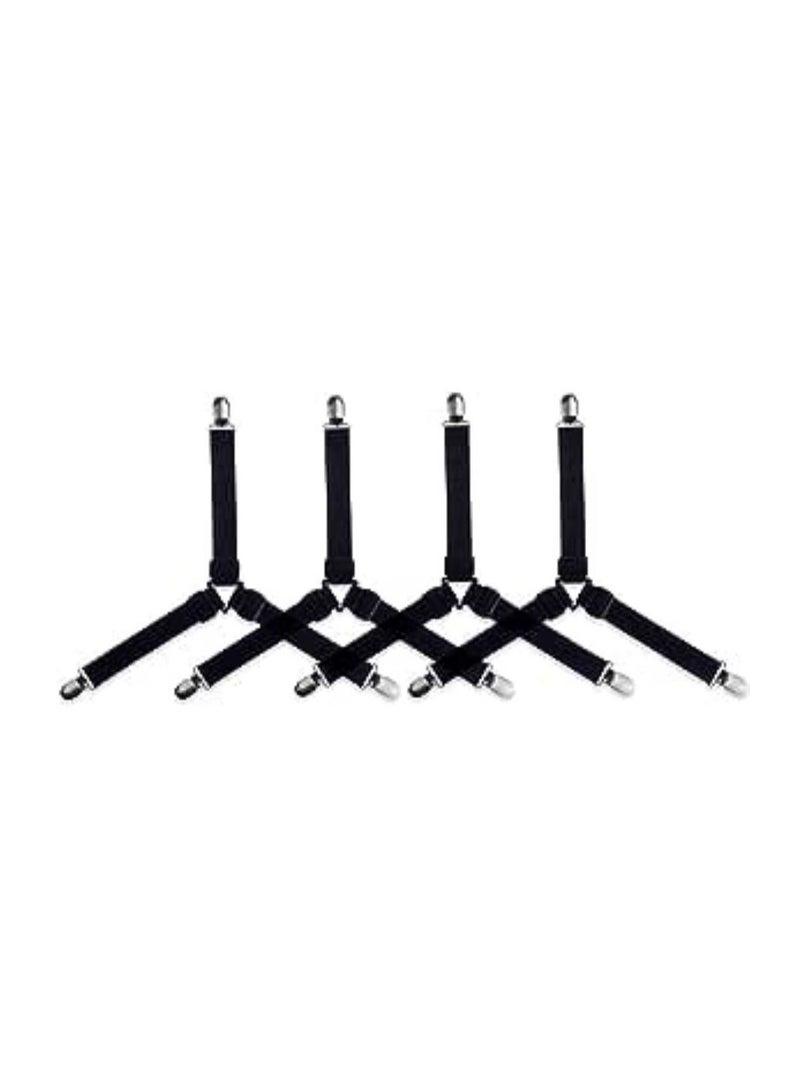 4 Pcs Adjustable Bed Sheet Clips Cover Grippers Holder Mattress Duvet Blanket Fastener Straps Fixing Slip Resistant Belt Black  - Image 1