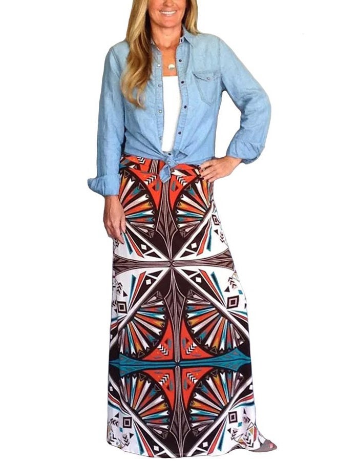 Yinggeli Women's Bohemian Print Long Maxi Skirt, A-flower, S - Image 1
