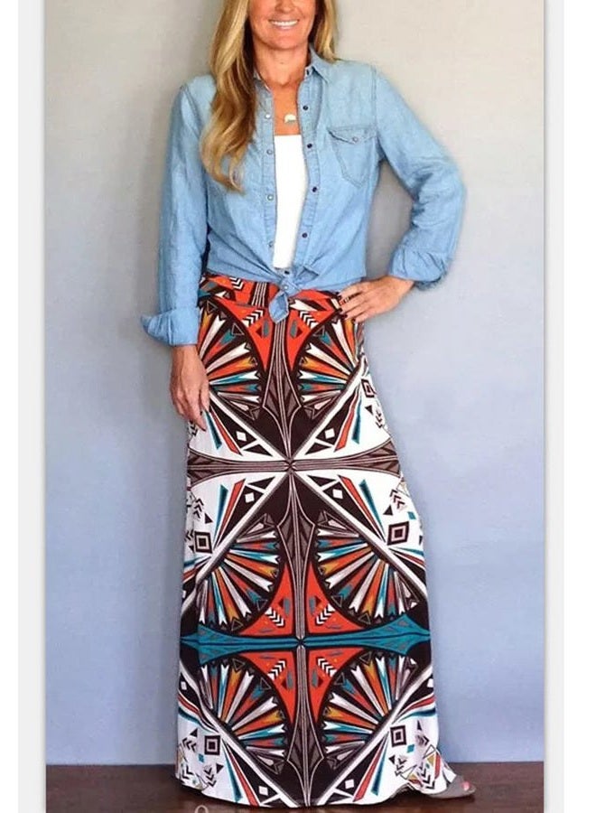 Yinggeli Women's Bohemian Print Long Maxi Skirt, A-flower, S - Image 2